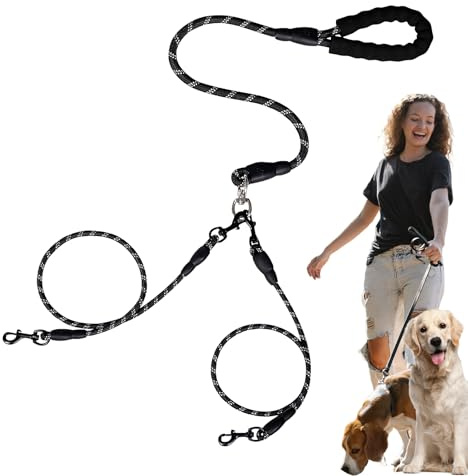 Ohne Verheddern Doppel Hundeleine, Doppelleine Für Zwei Hunde Ohne Verheddern, Hundezubehör Mit Stoßdämpfer Bungee Doppelleine Für Spaziergang Gassi Outdoor Reisen Kotbeutel