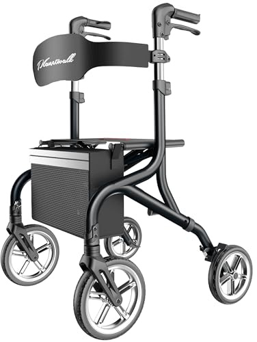 PLANET WALK Super Lightweight Rollator Walker for Seniors, Foldable Rolling Walker with Seat and 10 Rubber Front Wheels for All Terrain, Height Adjustable Backrest, Experience Comfort Anywhere-Black