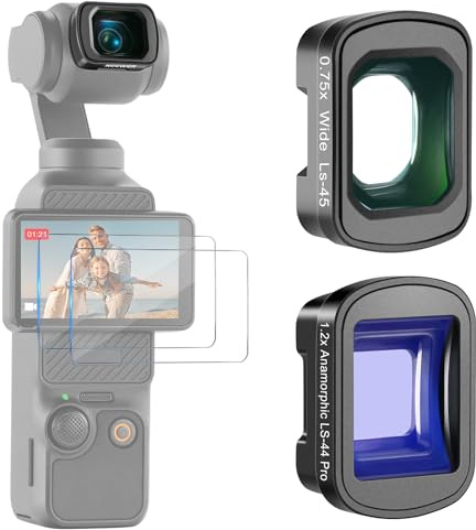 NEEWER Kit d'Objectifs Compatible avec DJI Osmo Pocket 3 Creator Combo Accessoires, Grand Angle 0,75x (Champ de Vision 108°) + 1,2x Ensemble d'Objectifs à Effet Cinématographique Anamorphique Bleu + 2
