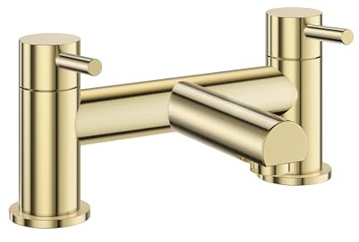 VeeBath Delta Robinet de baignoire – Finition laiton brossé, entrée G3/4, double levier, mitigeur de baignoire monté sur pont avec douche, robinet de salle de bain à bord rond, double mitigeur de