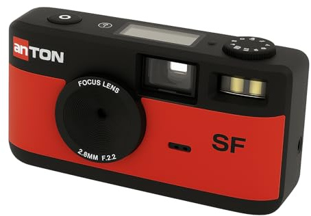 Anton Screen Free Cámara Digital roja con Visor Vintage/Cable USB-C para Transferencia de imágenes, por Ejemplo, Directamente a un Smartphone.
