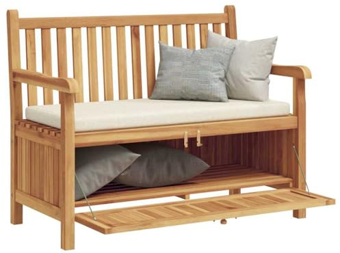 vidaXL Gartenbank mit Speicher 114 x 60 x 90 cm Massivholz Teak, Rustikale rechteckige Gartenbank, Teakholz Sitzgelegenheit mit Stauraum, Holzmöbel für Terasse
