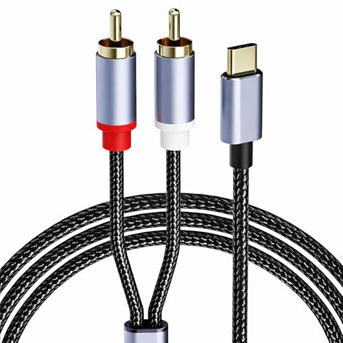 Boulton Câble audio USB C vers RCA 1 m – Câble audio 2RCA vers USB C pour smartphone, tablette, haut-parleur, amplificateur stéréo de voiture, tourne-disque – Câble USB C vers RCA en nylon tressé