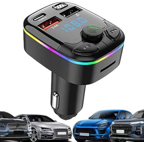 Trasmettitore Automobile FM | Ricevitore 5.0 con Display LED, Wireless Caricatore USB C, Adattatore Musica Radio Automobili Multi