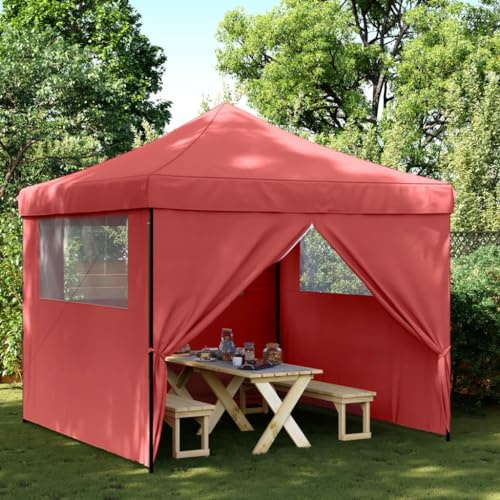 Tente de Réception Pliante, 4 Côtés avec Toit en Tissu Oxford, Structure Acier Thermolaqué, Chapiteau de Jardin Exterieur Pop-up, pour Mariages, Fêtes, Jardins, Couleur Bordeaux, 292 x 292 x 315 cm