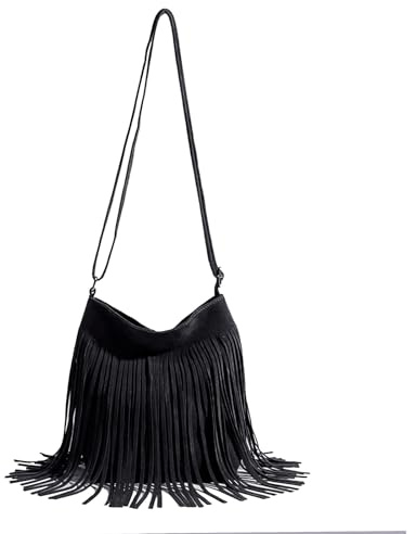 HuiYStar Damen Western-Fransen Umhängetasche Tote Bag Boho Quaste Hobo Schultertasche Vintage Wildleder Kleine Handtasche