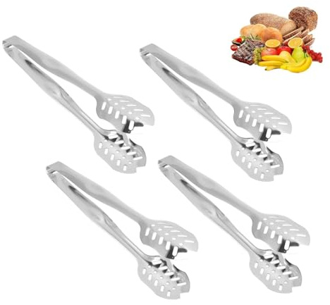 Serveringstång kökstång kökstång matbuffétång i rostfritt stål för grillning, bakning, grillning (band 9,8 x 1,8 tum 4 st)