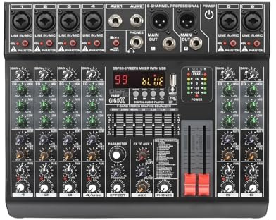 Mezclador de audio, Mezclador de sonido 6 canales, mesa mezcla 99 efectos, ecualizador, consola audio, escritorio, reproducción USB, grabación, controlador DJ 48 V Para karaoke en estudio