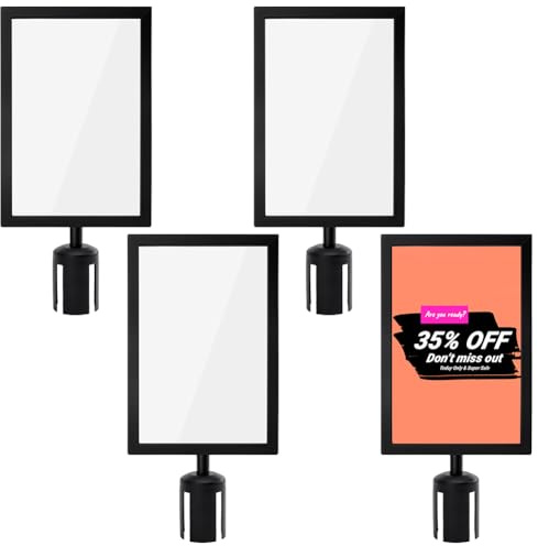 BENECREAT 4pcs 445x220x67mm Support de Signalétique pour Poteau de Guidage Portrait Cadre de Signalisation Double Face avec Couverture pour Barrières de Contrôle des Foules Noir