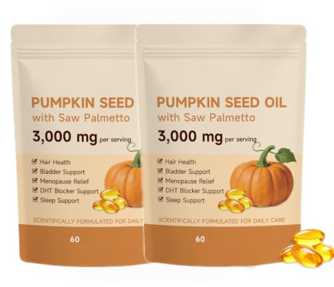 Olio di semi di zucca e serenoa repens 3000 mg | Vegano, senza OGM | Olio vergine puro spremuto a freddo per capelli, prostata, pelle e come antiossidante per il benessere maschile.