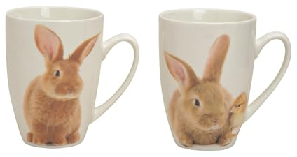 Oster-Tassen 2er Set mit Hasenmotiv – Porzellan Kaffee-Becher 340 ml – Oster-Deko & Geschenkidee – Trend Mug Kaninchen Ostern