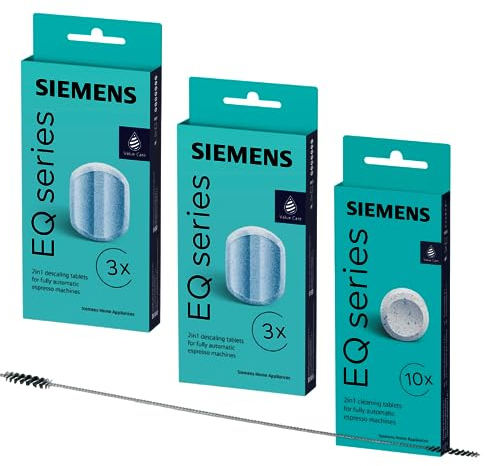 Siemens Lot de 10 pastilles de nettoyage TZ80001 + 6 pastilles détartrantes TZ80002, pour les machines à café de la série EQ