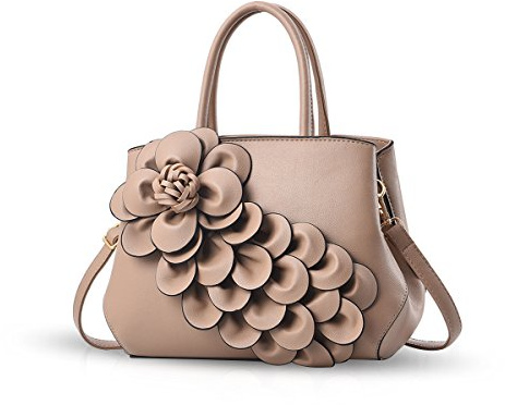 NICOLE & DORIS Borsa a Mano Elegante Borse da Donna Nuova Borsa a Tracolla Modello Fiore Borsa Tote alla Moda Borsa per Le Signore Cachi