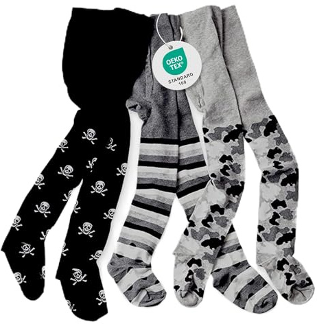 WELLYOU collants bébé/enfant pour garçon, collants de 3 Taille 62-128 (62-68, Noir-gris)