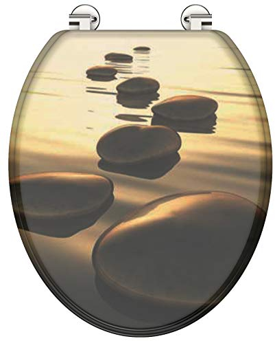 WC-Sitz - Toilettendeckel | Klodeckel ohne Absenkautomatik | MDF Holzkern | Toilettensitz mit Muster (Seastone)