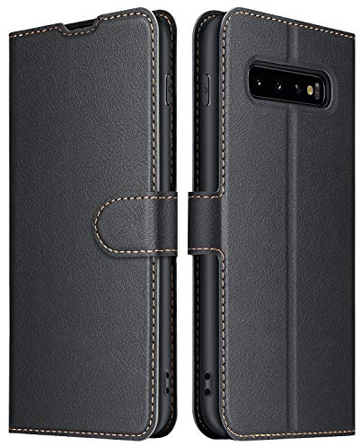 ELESNOW fodral till Samsung Galaxy S10, premium läder plånbok flip fodral skydd magnetisk stängning kompatibel med Samsung Galaxy S10 (svart)