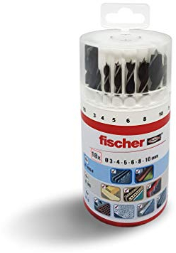Fischer Kit di Punte Professionale per Trapano 18 Pezzi, Versatili per Muro, Legno, Metallo, Set Assortito con Diametri da 3 a 10mm, Alta Qualità e Durata, per Fai-Da-Te e Professionisti, 530667