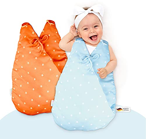 MiKaKid Ganzjahres Babyschlafsack – Schlafsack für Baby - 100% Baumwolle [Gr. 50/52 & 62/68] – Oeko-TEX® Zertifiziert – flauschig & weich - wattierter Baby Schlafsack rot & blau