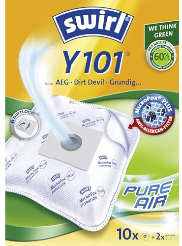 Swirl Y 101 EcoPor Staubsaugerbeutel (10 Beutel), reißfeste Staubbeutel für einige Grundig, Privileg & Severin Staubsauger, im umweltfreundlichen Umkarton, 99,9% Filterung von Haus- & Feinstaub