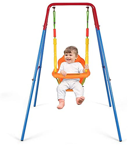 Babyschaukel für den Außenbereich, Kinderschaukel mit Rückenlehne, Armlehne und Sicherheitsgurt, verstellbares Seil, stabile Schaukel, max. 25 kg