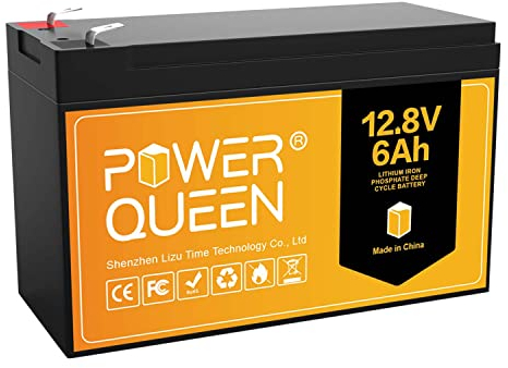 Power Queen 12V 6Ah Lithium Batterie IP65 Schutzklasse Low Cycle LiFePO4 Batterie mit integriertem 6A BMS und 4000+ langem Leben, perfekt für Camping Power, Marine Boote, Solarenergie
