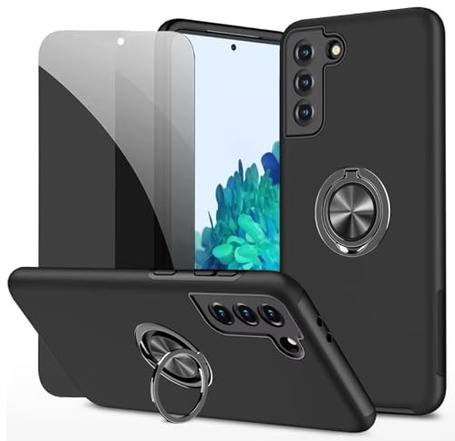 Dechyi Sichtschutz hülle für Samsung Galaxy S21 5G Schwarz Handyhülle mit Anti-Spähen aus gehärtetem Glas Displayschutzfolie mit Ringhalterung stoßfest, Kratzfest strapazierfähig Schutzhülle