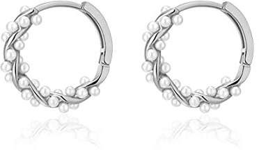 SLUYNZ Sterling Silber Perlen Creolen Ohrringe für Damen Mädchen Prele Ohrringe Huggie Hochzeit Braut Ohrring