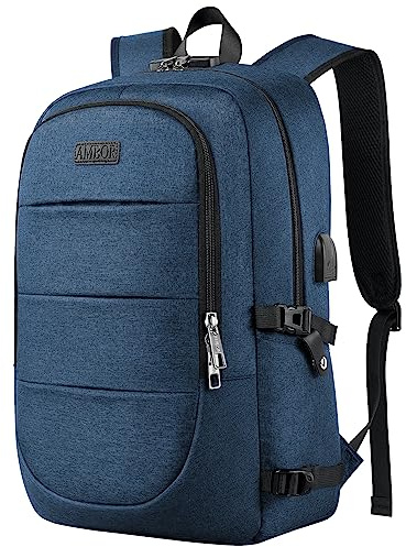 AMBOR Mochila para ordenador portátil para hombre con puerto de carga USB, mochila antirrobo, mochila para portátil de 17,3 pulgadas, mochila escolar multifunción, bolsa de negocios