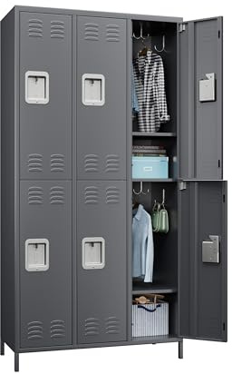 SUPEER Storage Locker Combination,6 Doors Industries Double Tier Metal Locker with 12 Hooks for School Office Gym Home Employees Staff Sundries Room W35.43 D15.7 H72(Black)