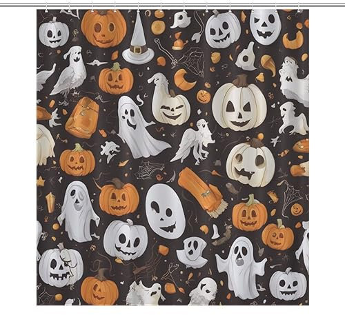 NHSY Tenda da doccia per Halloween, fantasma, zucca, gatto nero, pipistrello, ragno, tenda da doccia per bambini