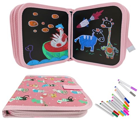 Funkprofi Malbuch für Kinder mit 12 Stiften, Malbuch Kinder ab 2, Reisespiele Kinder, Graffiti-Zeichenbrett, Graffiti-Buch, Wiederverwenderbar, Tragbar, Abwischbar, 14 Seiten (Rosa Kätzchen)