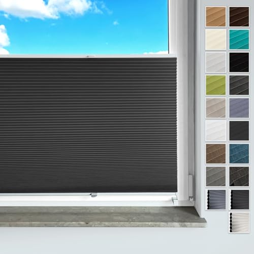 Rollmayer Plissee ohne Bohren, mit Klemmträger Plisseerollo Faltrollo Sichtschutz und Sonnenschutz für Fenster und Tür (Waben Schwarz,B30cm x H200cm)