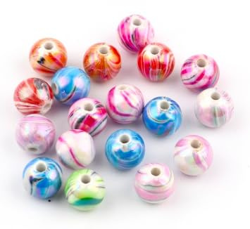 Handarbeit - Lieblingsladen 100 Acrylperlen 10mm rund bunt mit Loch mit Muster plattiert Perlen für die Herstellung von DIY-Charme-Schmuck
