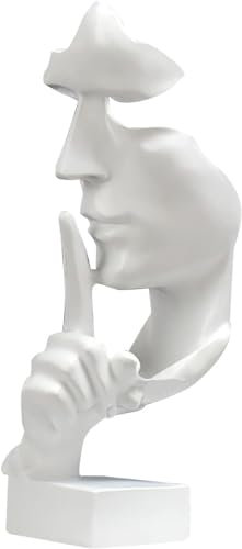 LIFEJXWEN Silence is Gold Thinker Statue, Handcrafted Abstract Modern Sculpture Decor Desk Abstract Figurine Sculptures for Entrance, Bookshelf, Home,Office (White)