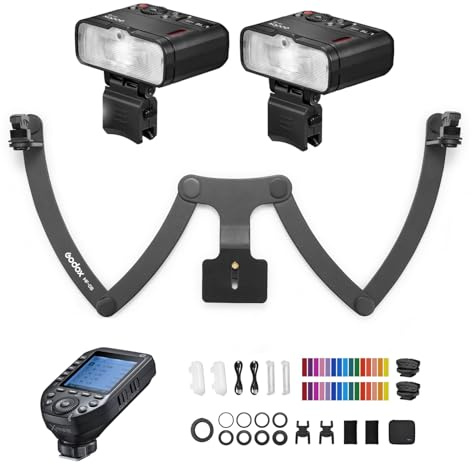 Godox MF12-K2 2PCS Makroblitz +MF-DB 360° drehbare Blitzhalterung +XPROII-N Flash Trigger TTL M-Modus mit Buntem Filter Kaltschuh für Dentalfotografie Makrofotografie Ersatz für Nikon-Kameras