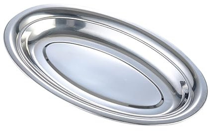 PRETYZOOM Edelstahlteller Oval Für Snacks Vorspeisen Desserts Flache Schale Fischschale Serviertablett Partyteller Metallteller