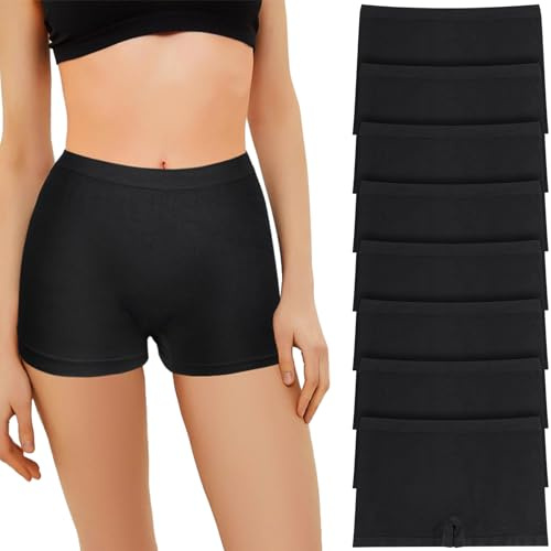 flintronic 4/8 stycken boxershorts för kvinnor, underkläder för kvinnor andningsbara trosor, boxershorts för dam mjuka och bekväma underkjol säkerhetsshorts, 8 st. svart, M