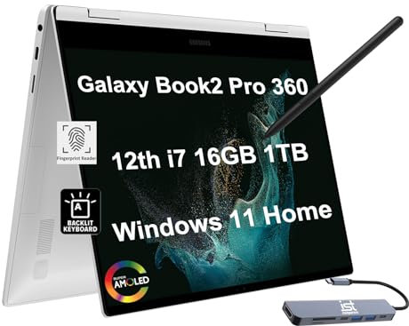 Samsung Galaxy Book2 Pro 360 2-in-1 Laptop for Creator, Photographer, Designer (15.6 FHD Touchscreen, Intel Core i7-1260P, 16GB RAM, 1TB SSD, Pen) Backlit, Fingerprint, IST Hub, Win 11 Home, NP950QED