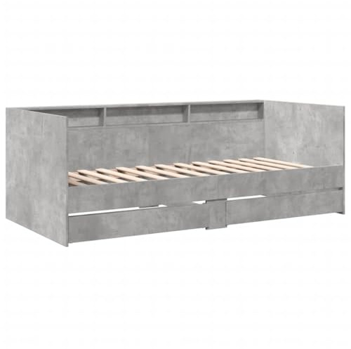 vidaXL Tagesbett, Gästebett mit 2 Schubladen mit Rollen, Schlafsofa für Schlafzimmer, Bettsofa Sofabett Daybed Bett, Betongrau 90x190cm Holzwerkstoff