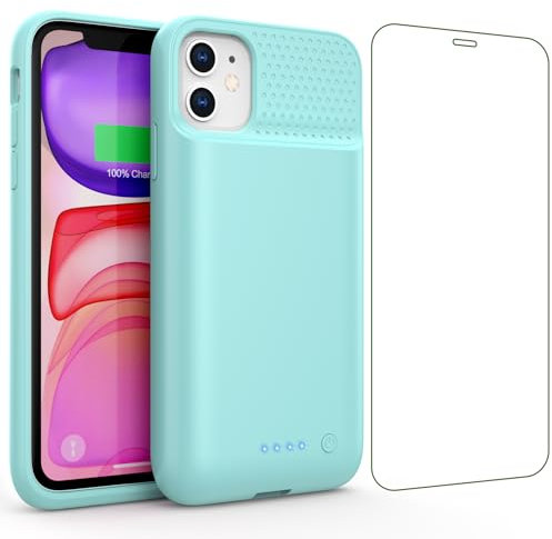 Feob Akkuhülle für iPhone 11/ XR (6,1), 7500mAh 15W Powerbank Hülle Zusatzakku Akku Case Akku Ladehülle Handyhülle Akku Battery Case Akku Hülle für iPhone 11/ XR (6,1) Charger Case-Grün