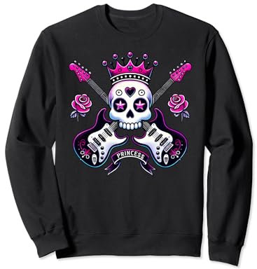 Cute Punk Skull Princess Rockstar Guitar Band Rock'n Roll Sweatshirt
