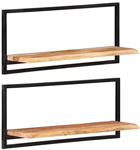 FUDUGEHMIOFWFJJ Wand deko,glasvitrine,kleines wandregal,Wandregale 2 STK. 80x25x35 cm Massivholz Akazie und StahlGeeignet für Bad, Küche, Schlafzimmer