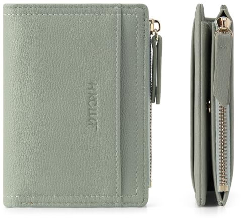 HKCLUF Kleine Geldbörse für Damen, PU Leder-Geldbörse mit Mehreren Kartenfächern für Damen, schmales Kreditkartenetui,zweifach gefaltete kompakte Geldbörse mit Reißverschluss(Grün)