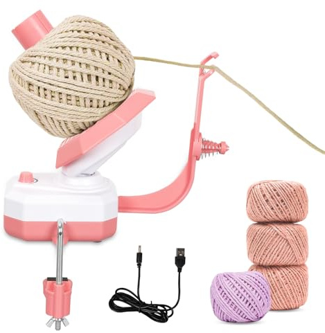 Domigard Elettrico Avvolgitore per Palline di Filato, Design a Doppia Molla, Carica Automatica, Avvolge Il Filato Fino a 10 Once, Avvolgitori per Palline adatto per Maglieria e Uncinetto (Rosa Chiaro)