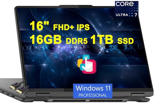 Lenovo Yoga 7 16 2-in-1 AI PC Laptop | 16 FHD+ IPS Touch (Glossy) | Intel 12-core Ultra 7 155U | 16GB DDR5 1TB SSD | Backlit Fingerprint Thunderbolt4 Win11Pro w/DLCA Accessory