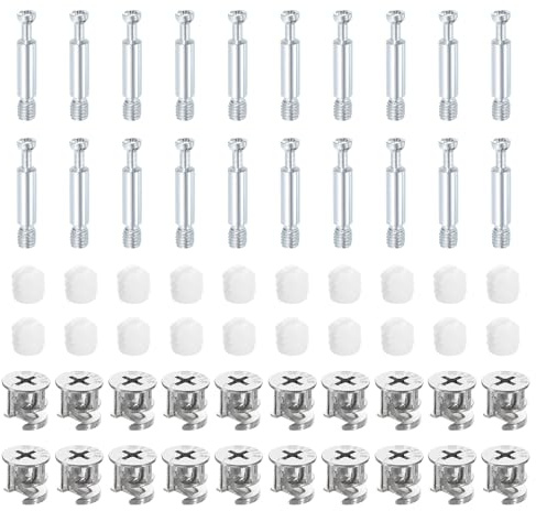 sourcing map 20Set 15x14mm Furniture Cam Lock Fitting with 5.8x35mm Dowel Fasteners, 3-in-1 Metal Furniture Board Connecting Screws Bolts Assortment Kit for Cabinets Chairs Drawer