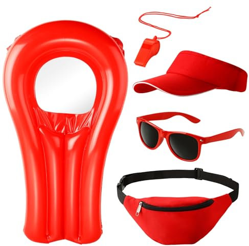 5-in-1 Lifeguard Set – Rettungsschwimmer Kostüm mit Boje, Rettungsring & Zubehör für Fasching & Karneval, inspiriert von Baywatch, für Damen & Herren