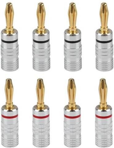 GIONAR 8PCS 24K Gold Plated Banana Plugs – 4mm Speaker Connectors with Secure Screw Lock for HiFi, Amps & Receivers – Universal Speaker Wire Connectors (4 Black and 4 Red)