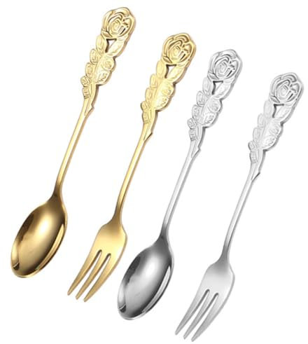 Alipis 4-Piece Stainless Steel Rose Coffee Spoons Set Elegant Stirring Utensils for Tea and Dessert Dishwasher Safe for Home and Cafe Use