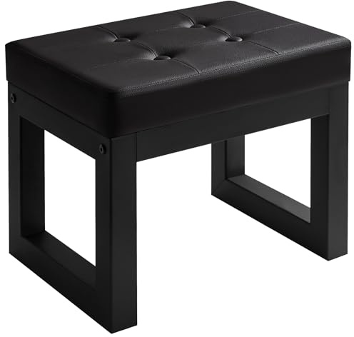 IBUYKE 16” Petit Repose-Pieds Ottomane, Tabouret Repose-Pieds Rectangulaire en Faux Cuir PU avec Assise Rembourrée et Pieds en Métal, Ottomane Moderne pour Salon Chambre Fauteuil, Noir WBD026B
